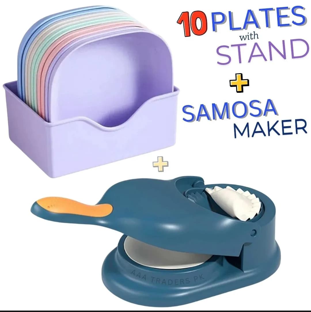 10 plates with samosa maker